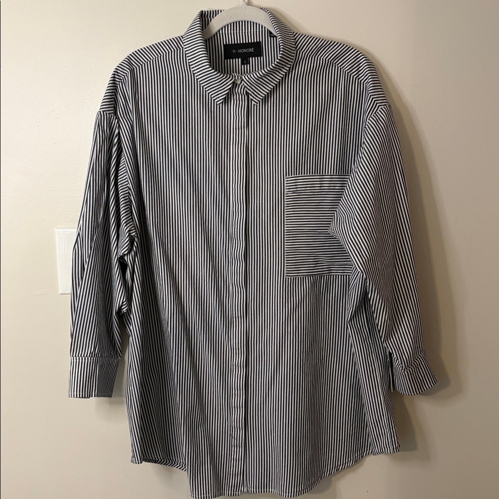 11 Honore size 1 (1X/14-16) Maeve Oversize Striped Button Down Shirt - Picture 2 of 10